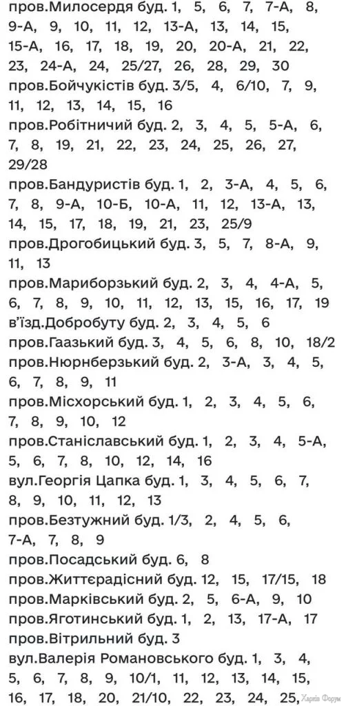 Де в Харкові не буде води 9 листопада 2025