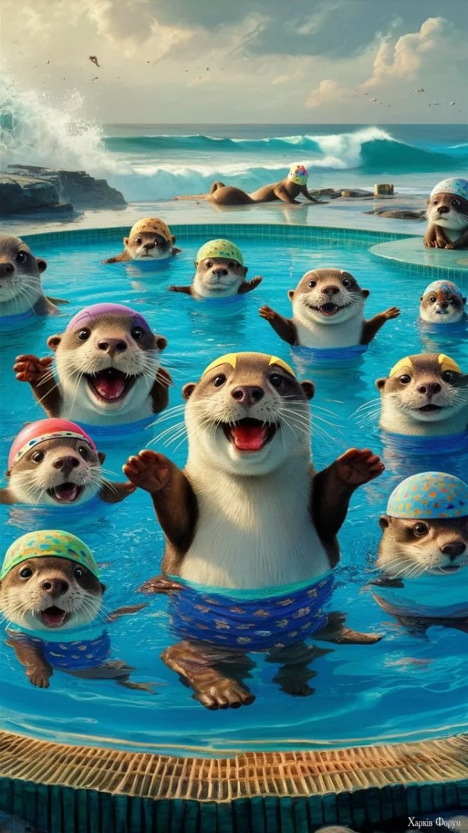 Cute Otters cooling off in a pool.webp