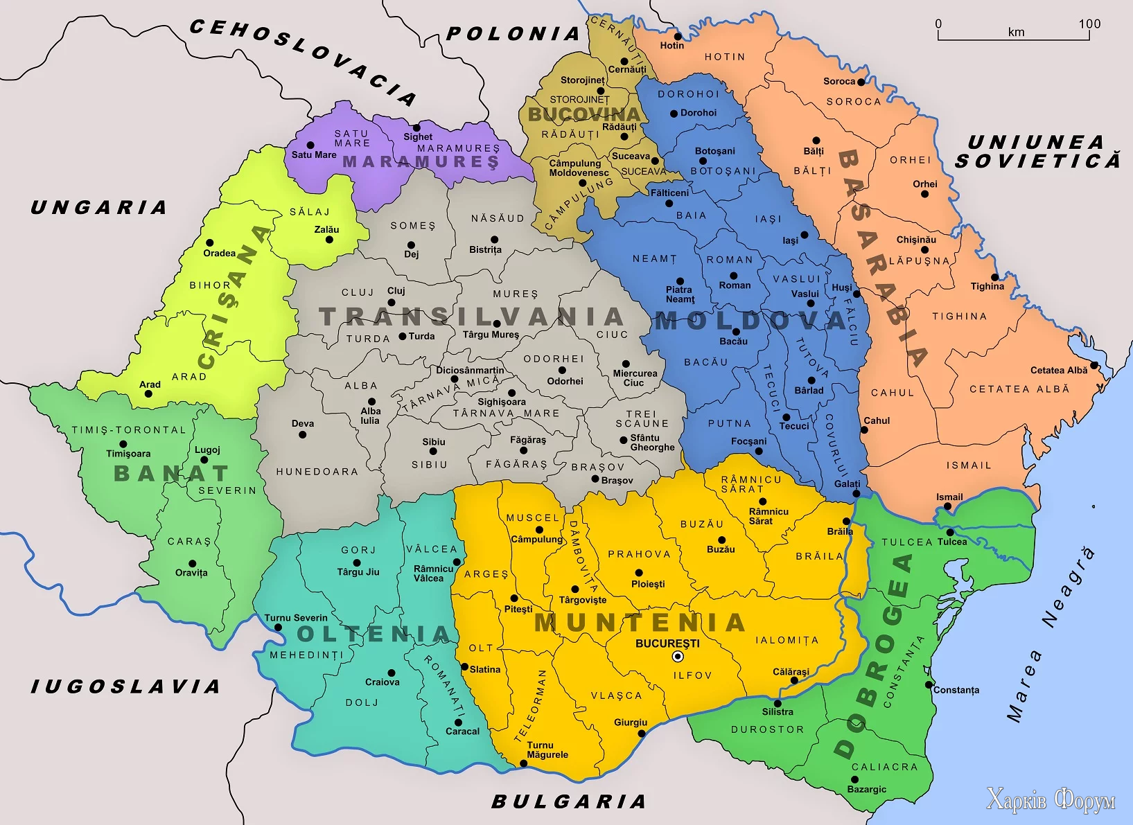 Велика Румунія - карта 1930 року