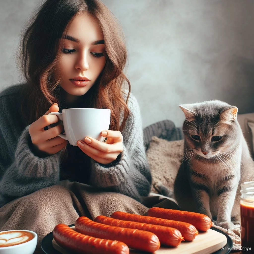  п'є каву поруч кіт рахує сосиски.webp