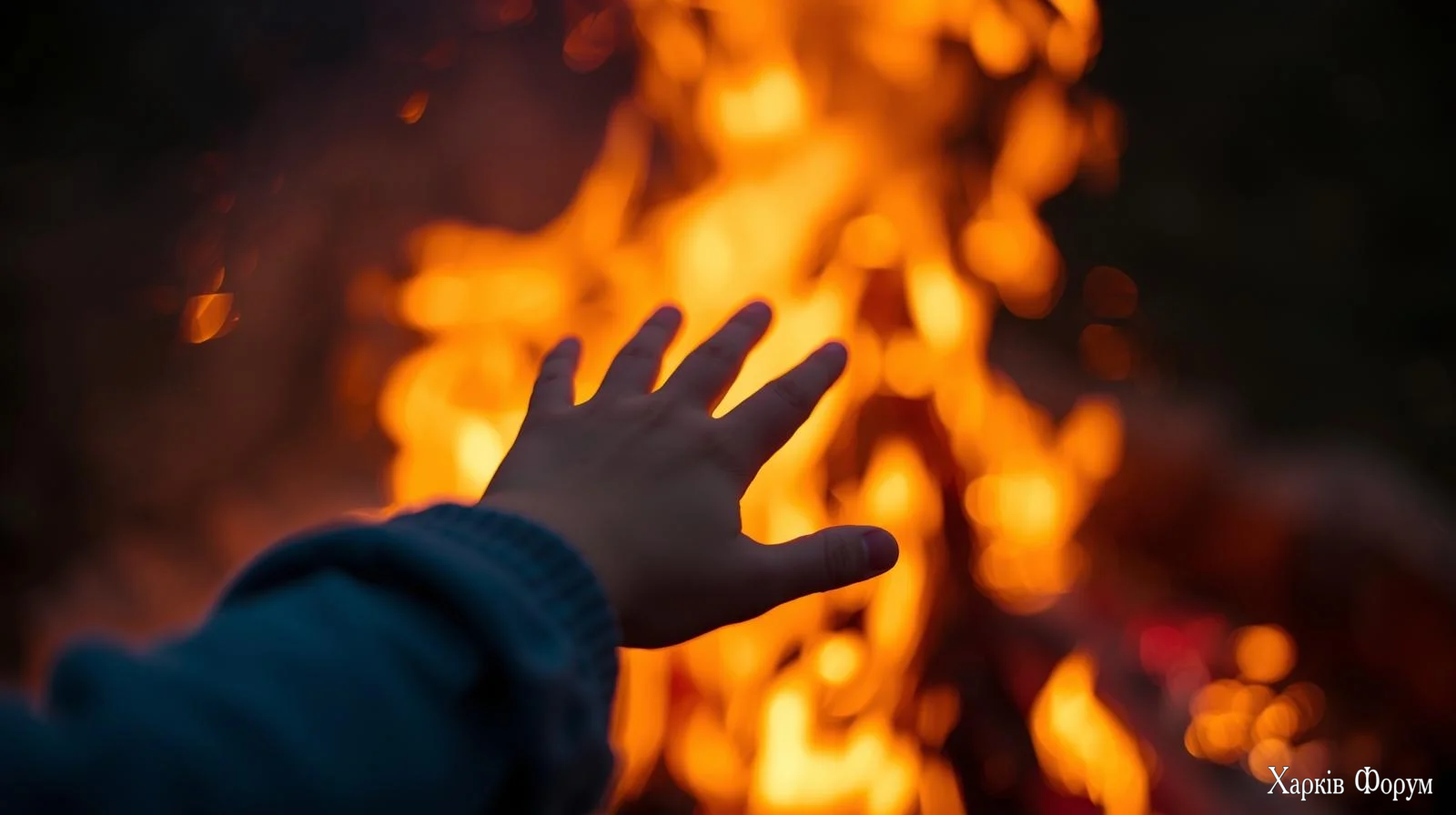 ruka-rebenka-na-fone-bushuyushhego-ognya.webp