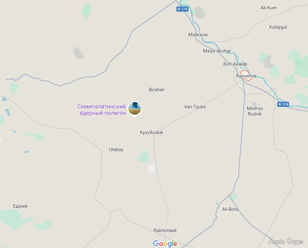 Семипалатинський ядерний полігон на карті