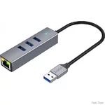 USB HUB Hoco HB34 Easy Link (USB to USB3.0x3+RJ45) Metal Gray (Код товару:33573)